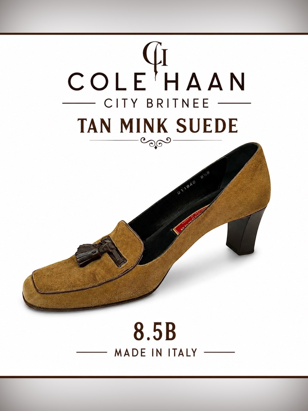 Cole Haan City Britnee Tan Mink Suede Pumps Heels Women’s 8.5B Made in Italy